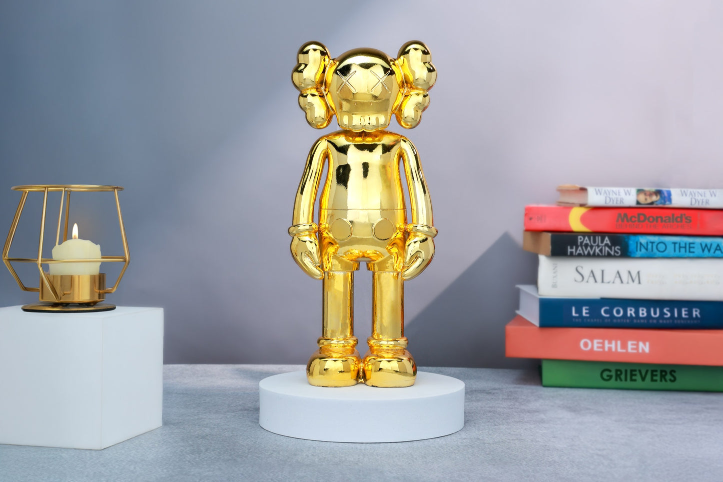 Kaws Sculpture Luxurious Gold Chrome Collection Home Decor (14 x 30 x 8 cm)