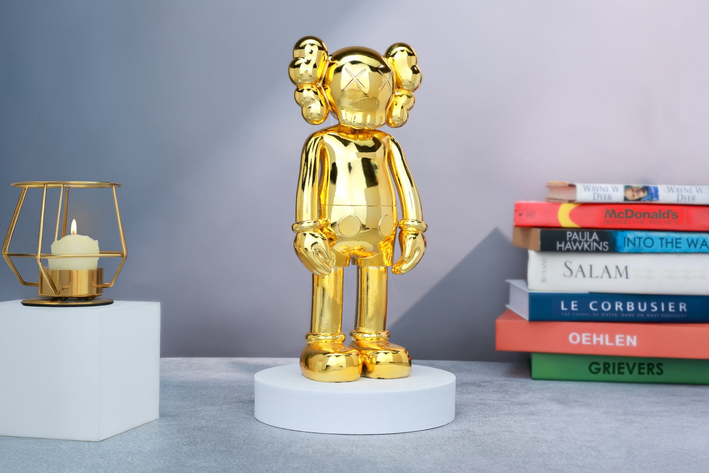 Kaws Sculpture Luxurious Gold Chrome Collection Home Decor (14 x 30 x 8 cm)
