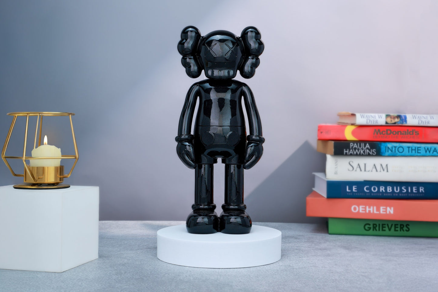 Kaws Sculpture Metallic Black Chrome Collection Home Decor (14 x 30 x 8 cm)