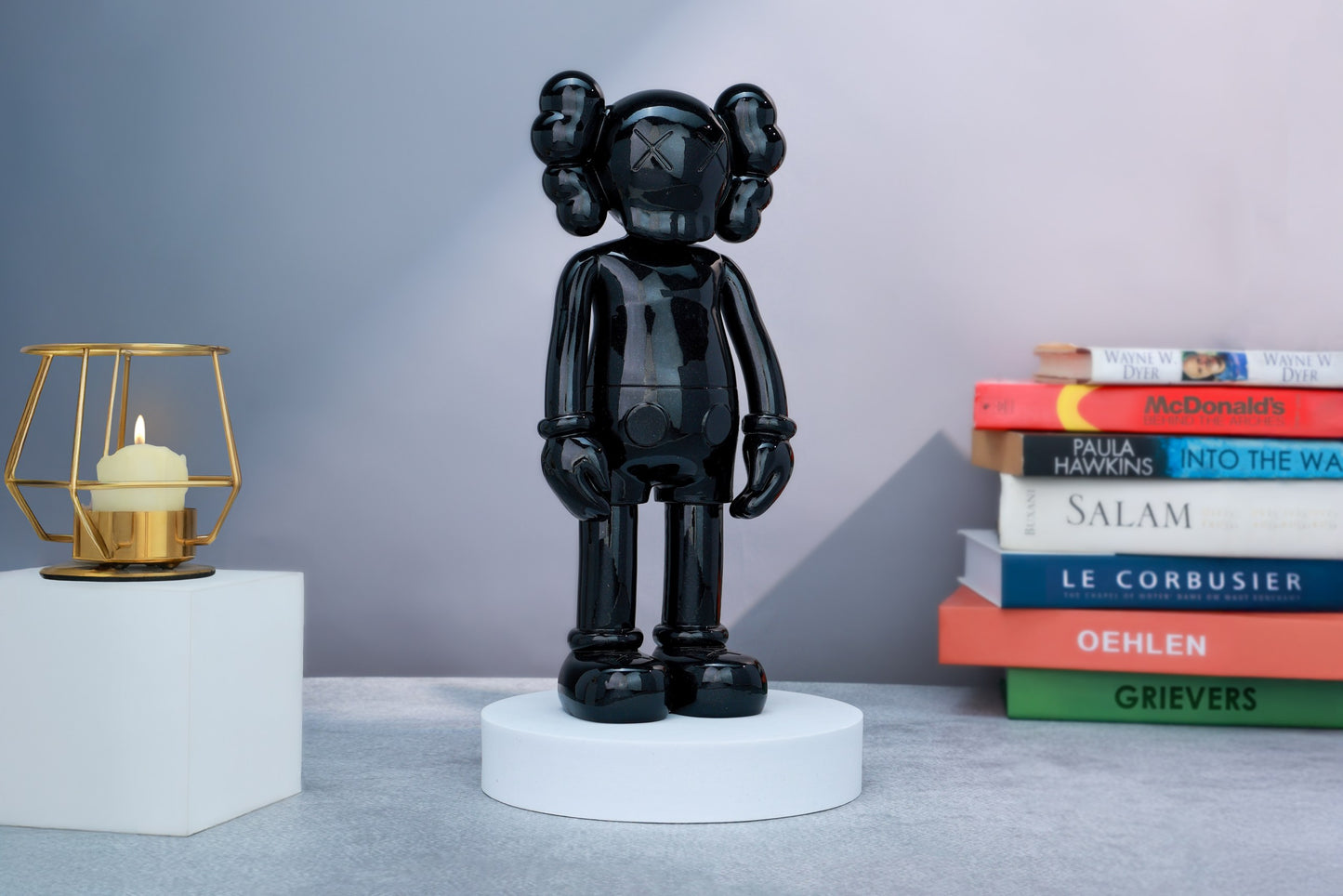 Kaws Sculpture Metallic Black Chrome Collection Home Decor (14 x 30 x 8 cm)