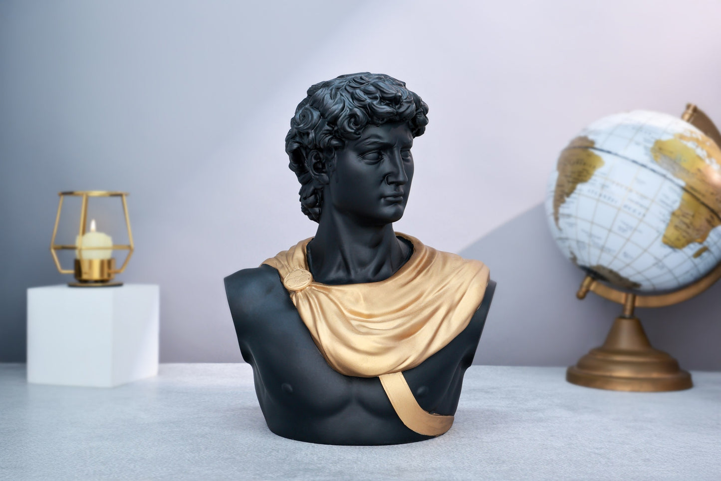 Michelangelo's David Black & Gold Matte Home Decor Sculpture (26 x 30 x 17 cm)