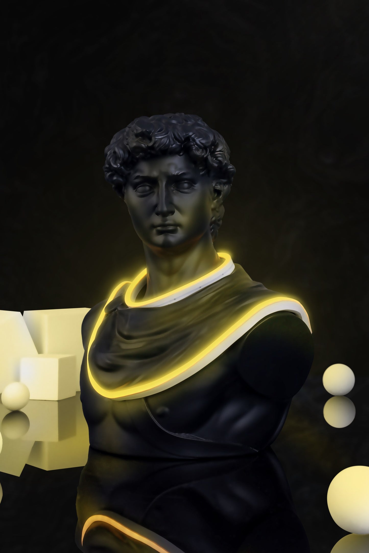 Michelangelo's David Matte Black Home Decor Sculpture with Light