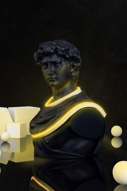 Michelangelo's David Matte Black Home Decor Sculpture with Light