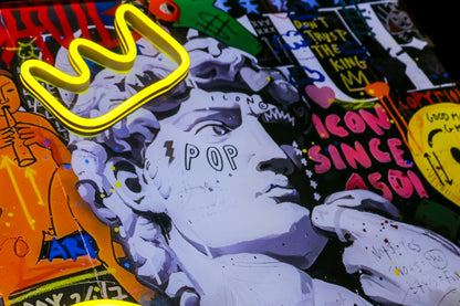 Michelangelo's David Graffiti Wall Art with LED Lights – Home Decor (50 x 65 x 5 cm)